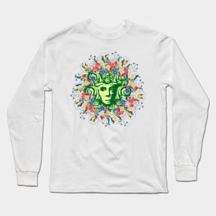 Green woman with large flowers Long Sleeve T-Shirt